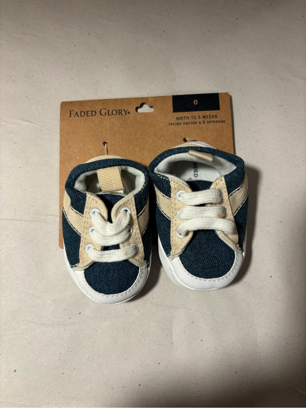 Faded Glory Navy and Cream Baby Walker Sneakers birth to 6 weeks size 0 NWT